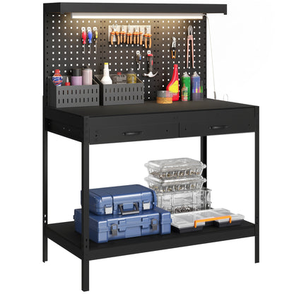 Heavy-Duty Workbench with LED Light and Power Outlets