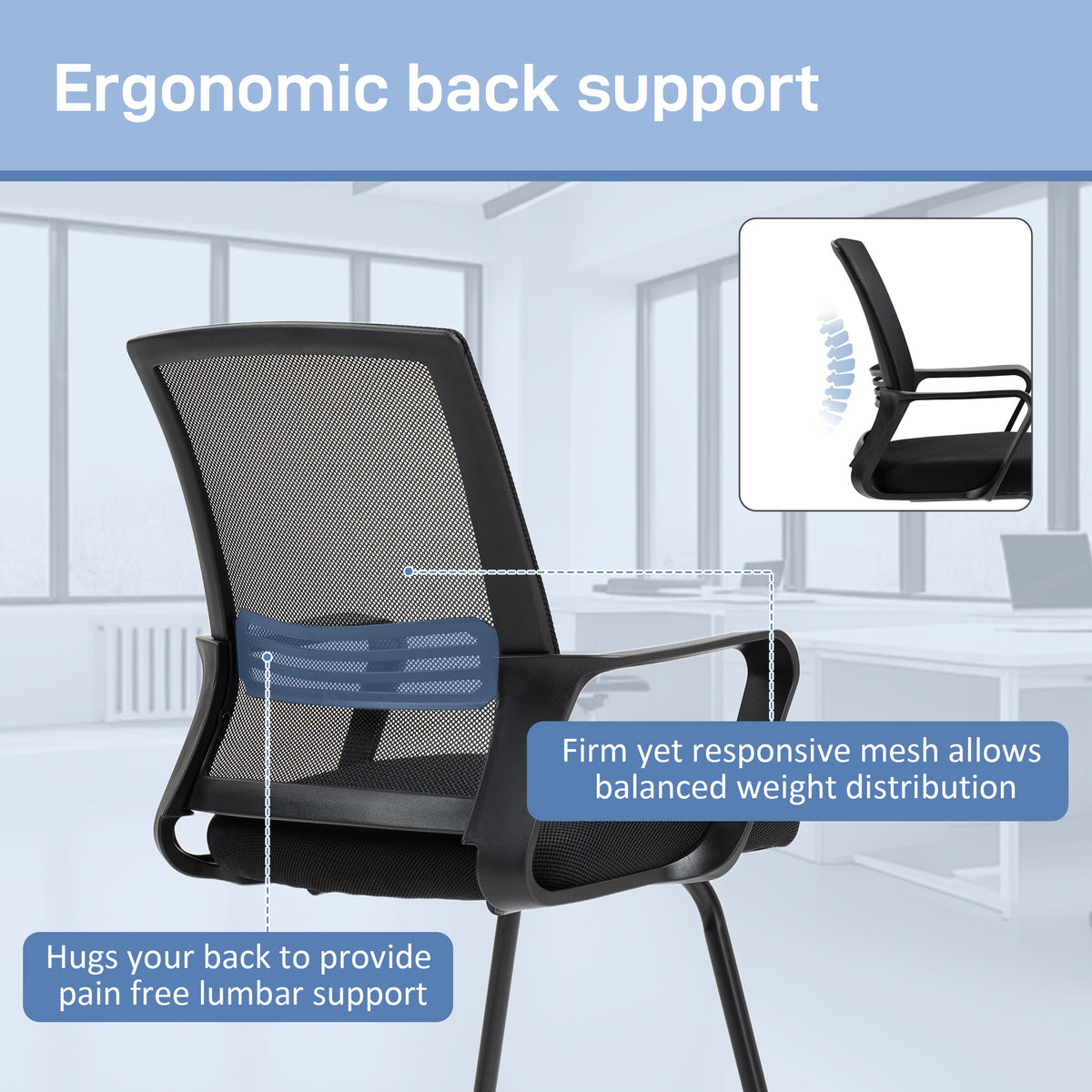 Silla de oficina ergonómica sin ruedas con base de trineo