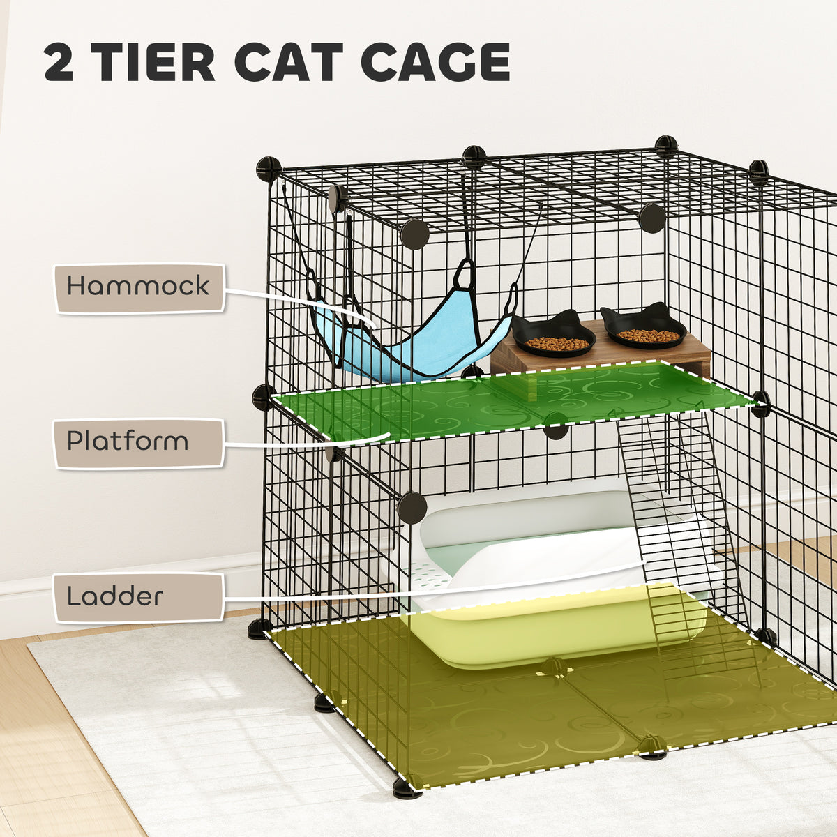 2-Tier Modular Cat Cage Enclosure