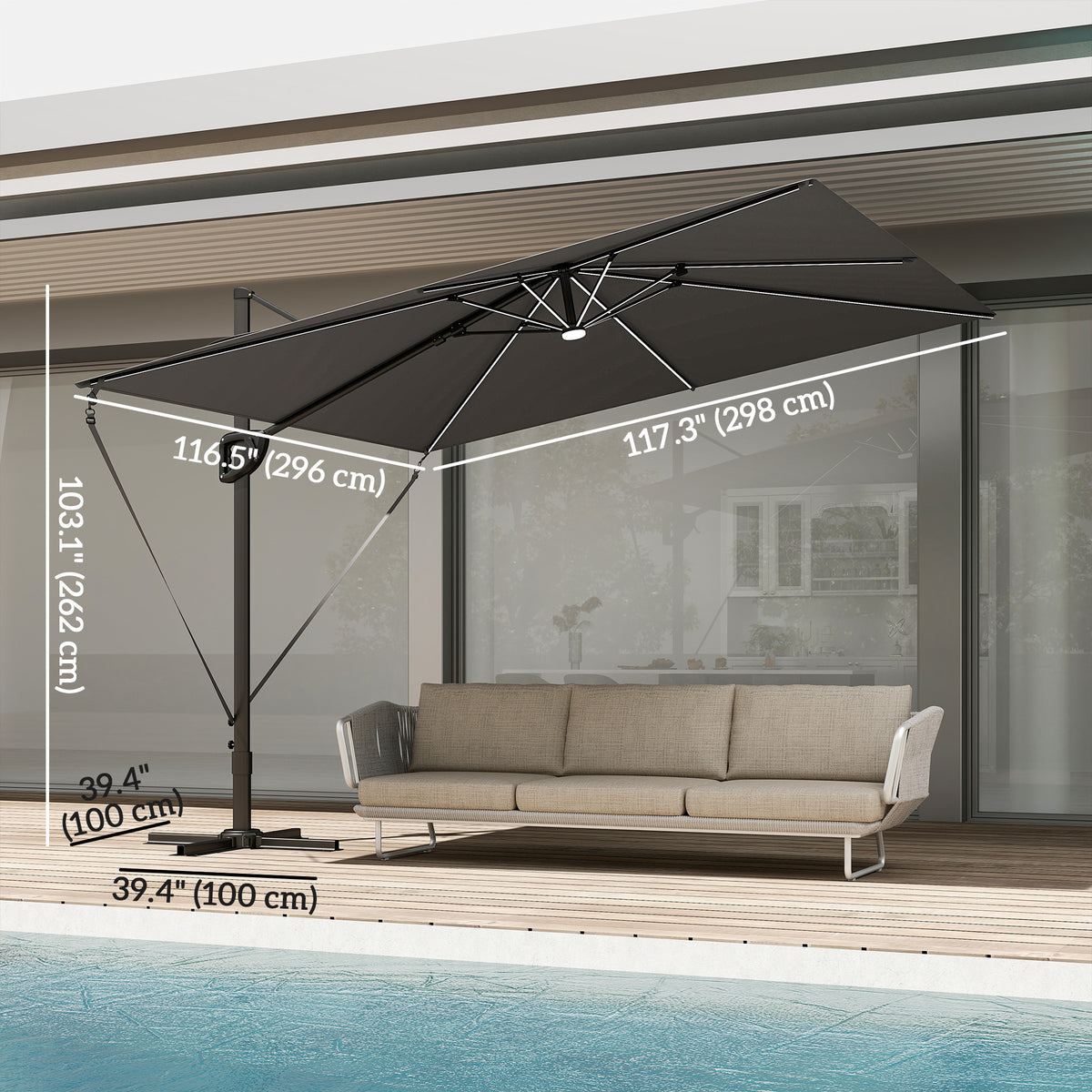Offset Cantilever Patio Umbrella with Solar Lights UPF50+