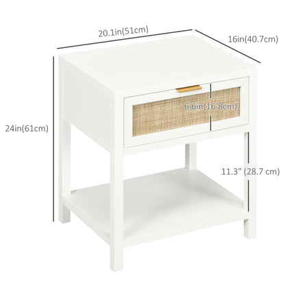 Boho Nightstand with Rattan Drawer