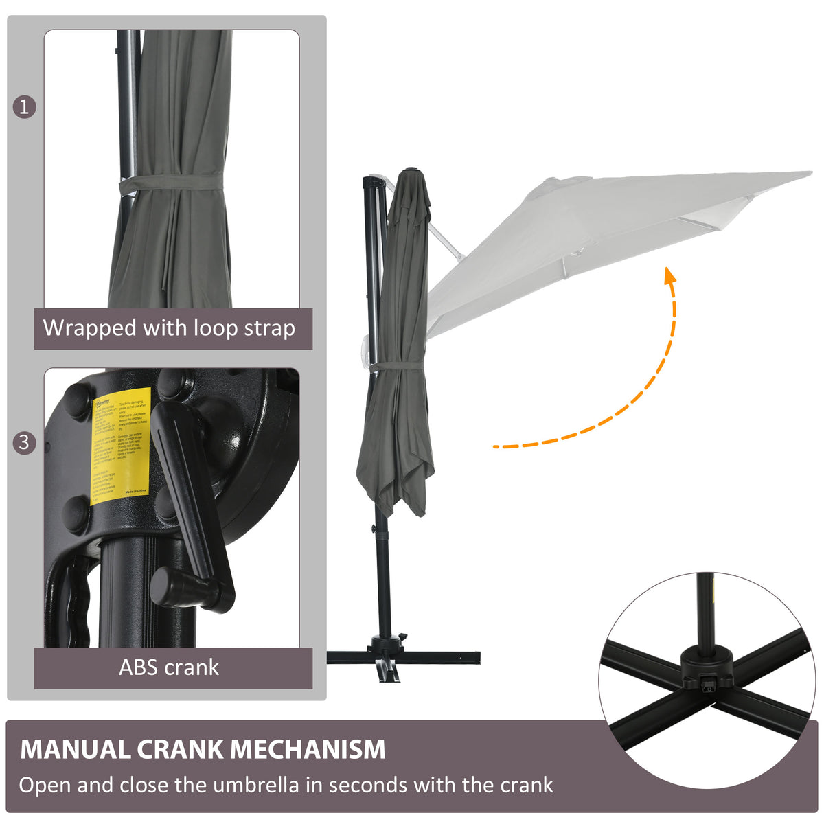 Sombrilla excentrada cuadrada de 245 cm con rotación de 360 grados