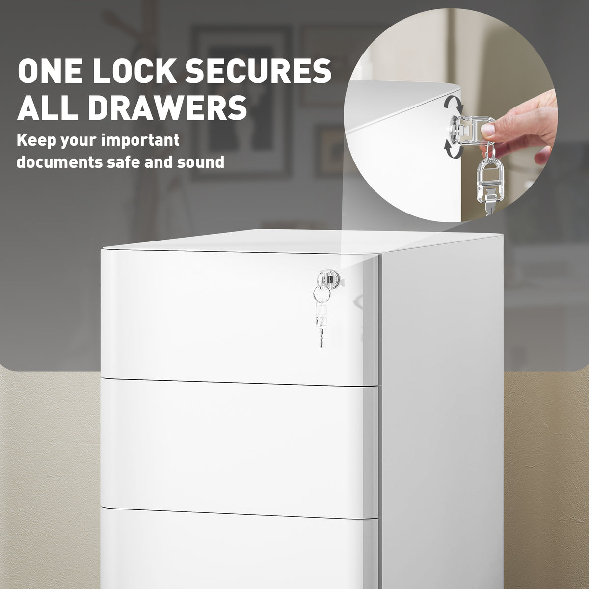 3 Drawer Steel Lockable Office Filing Cabinet
