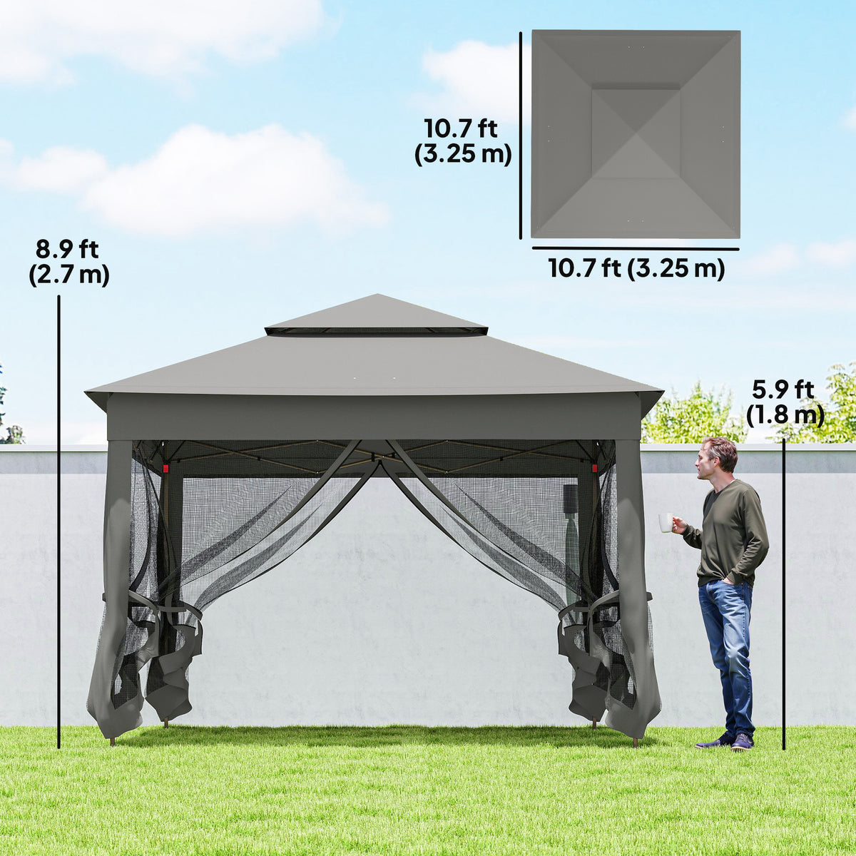 Tienda pop-up de 2 niveles con mosquitera 335 x 335 cm