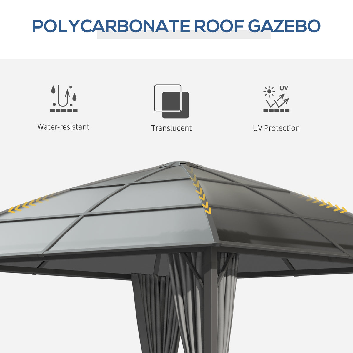 Hardtop Polycarbonate Gazebo UV60+ with Curtains