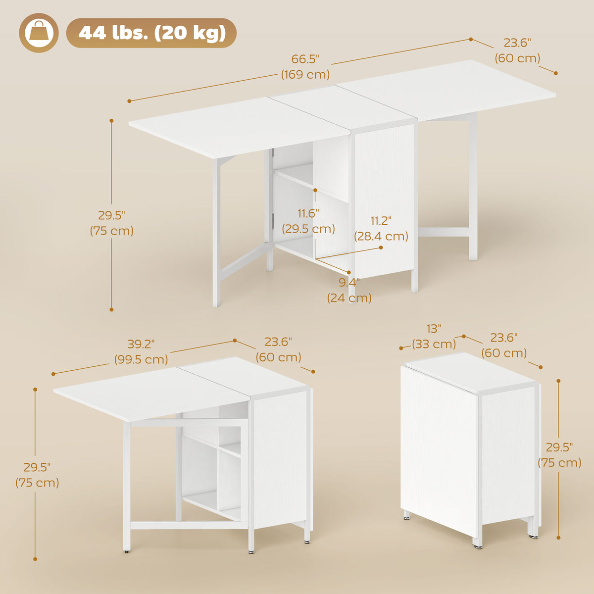 Folding drop leaf dining table