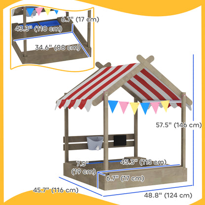 Caja de arena de madera con techo para niños
