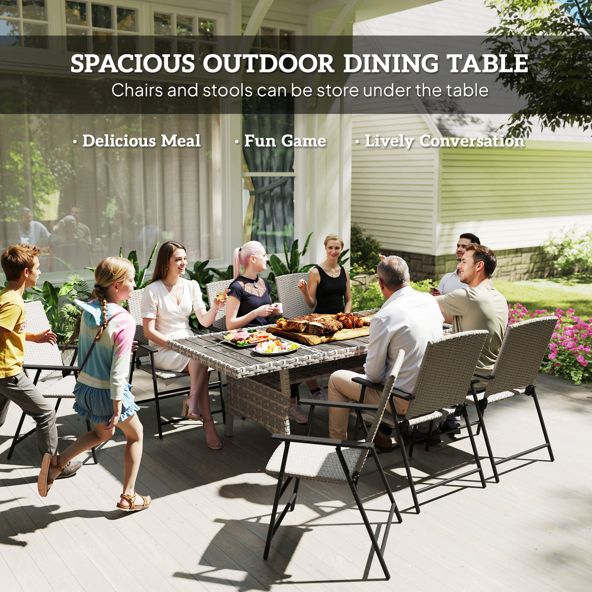 Outdoor Dining Table for 6-8 with Storage Shelf