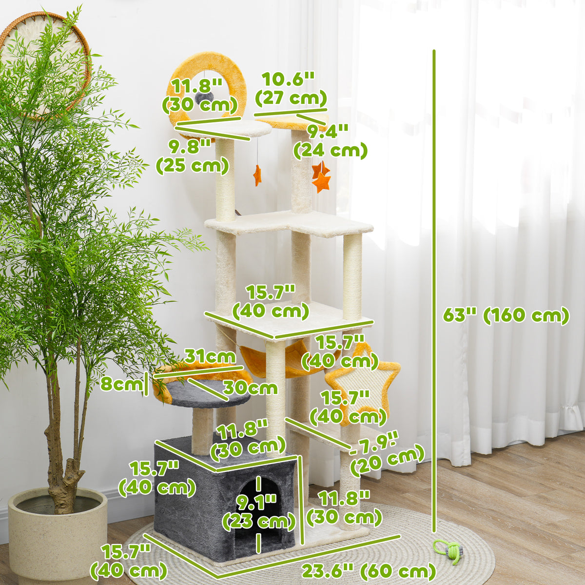 Árbol para gatos temático de luna y estrellas de varios niveles