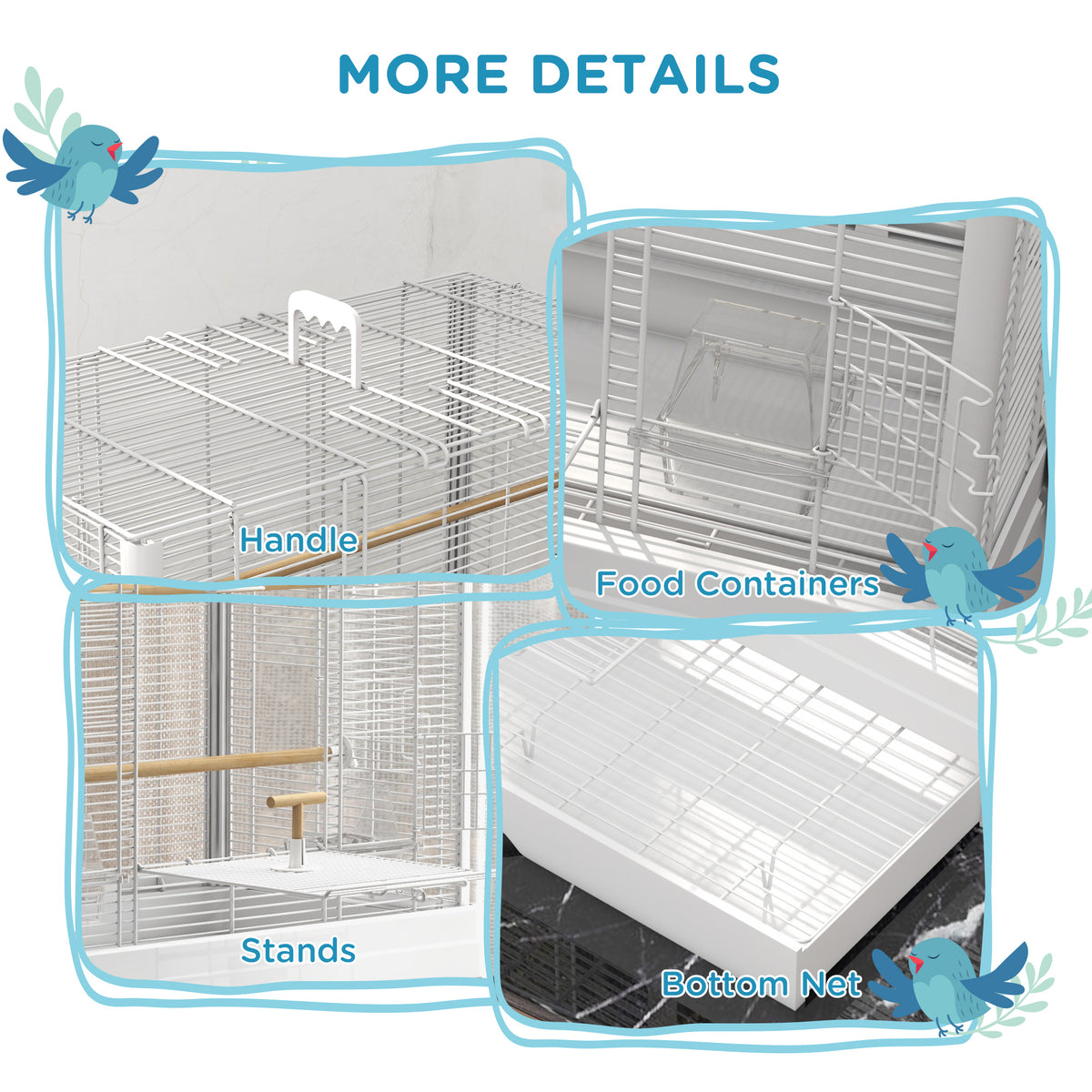 Bird Cage with Wooden Perches and Slide-Out Tray