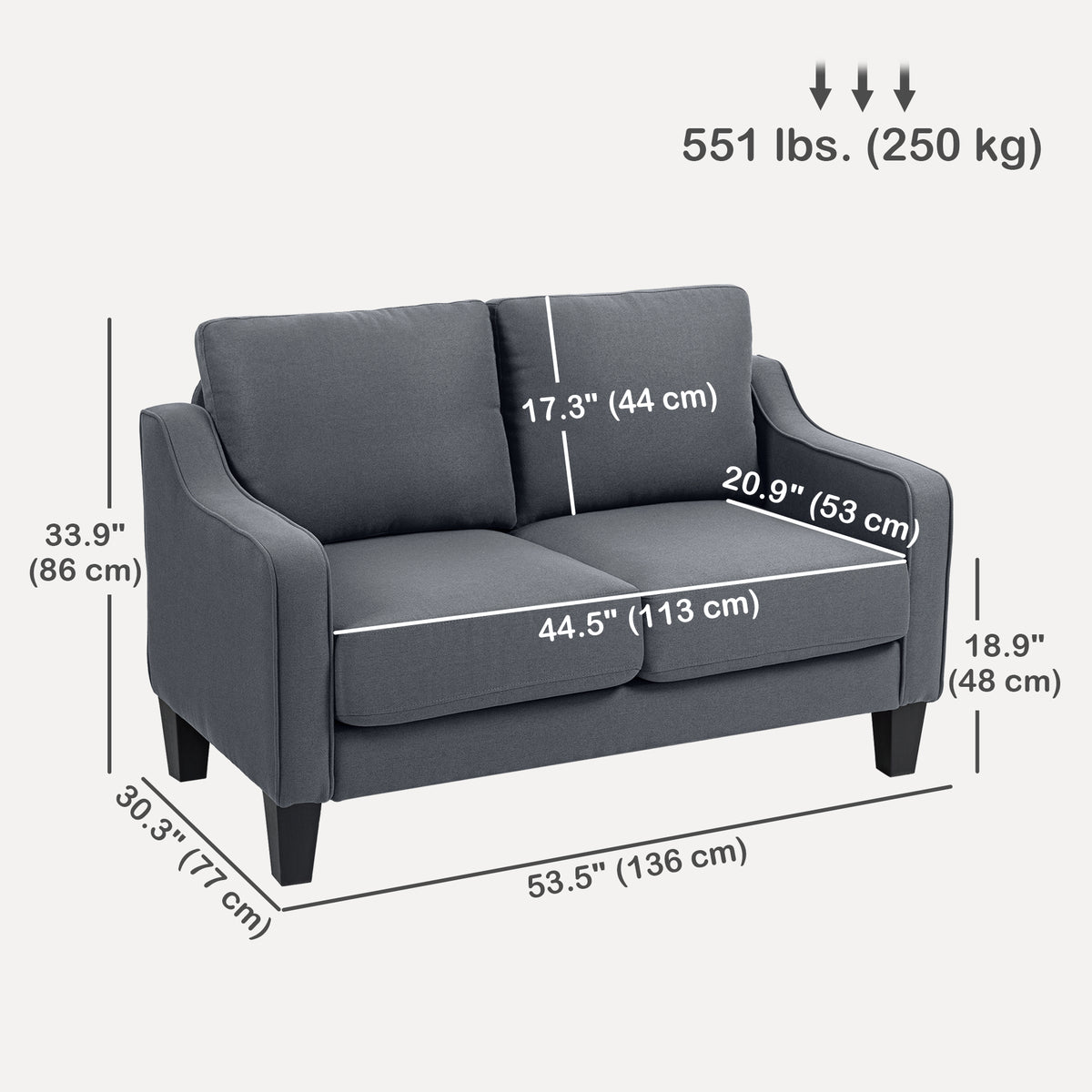 Modern Loveseat with Pocket Springs and Thick Padding