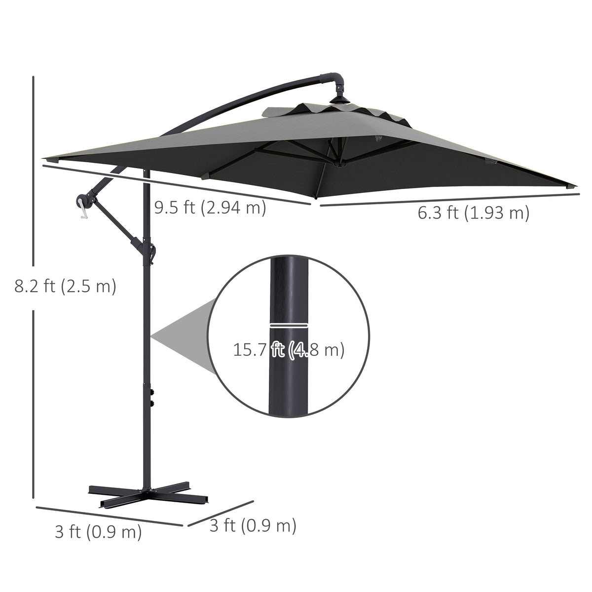 Offset Patio Umbrella 3m with Cross Base