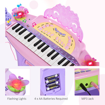 Piano electrónico para niños con diseño de mariposa y taburete