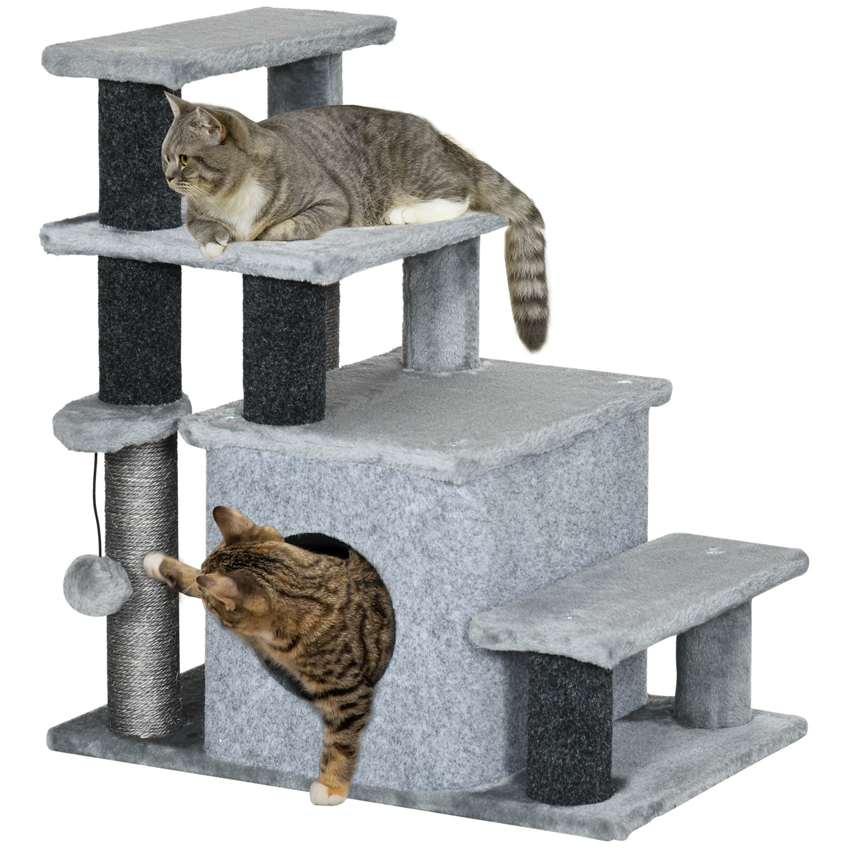 Escaleras para gatos con rascador y caseta