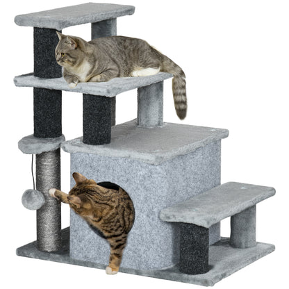 Escaleras para gatos con rascador y caseta