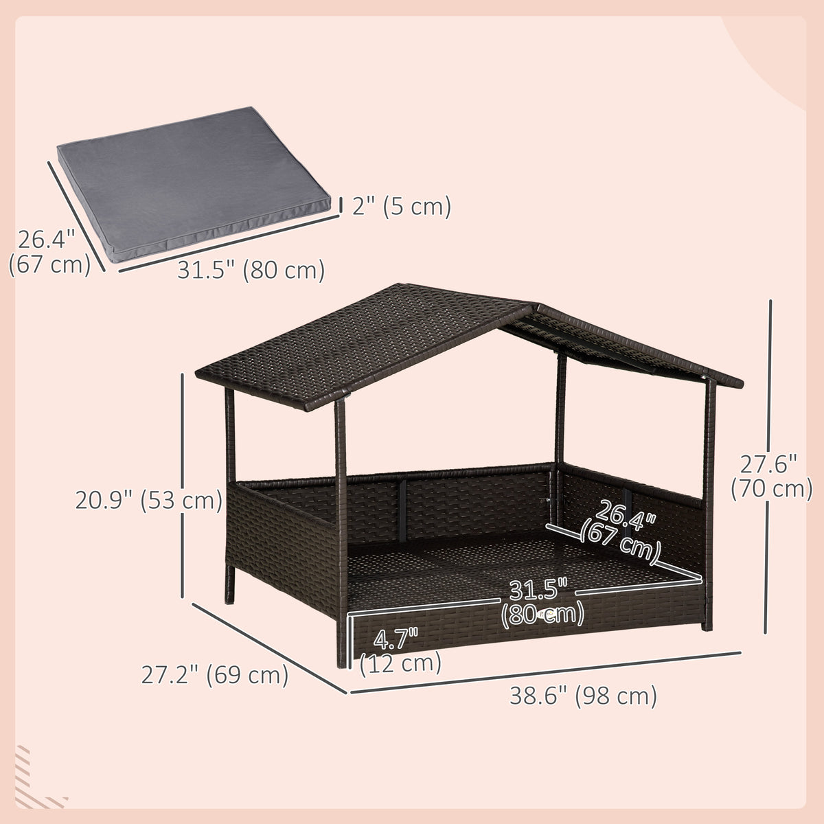 Elevated Rattan Dog House with Canopy Shelter