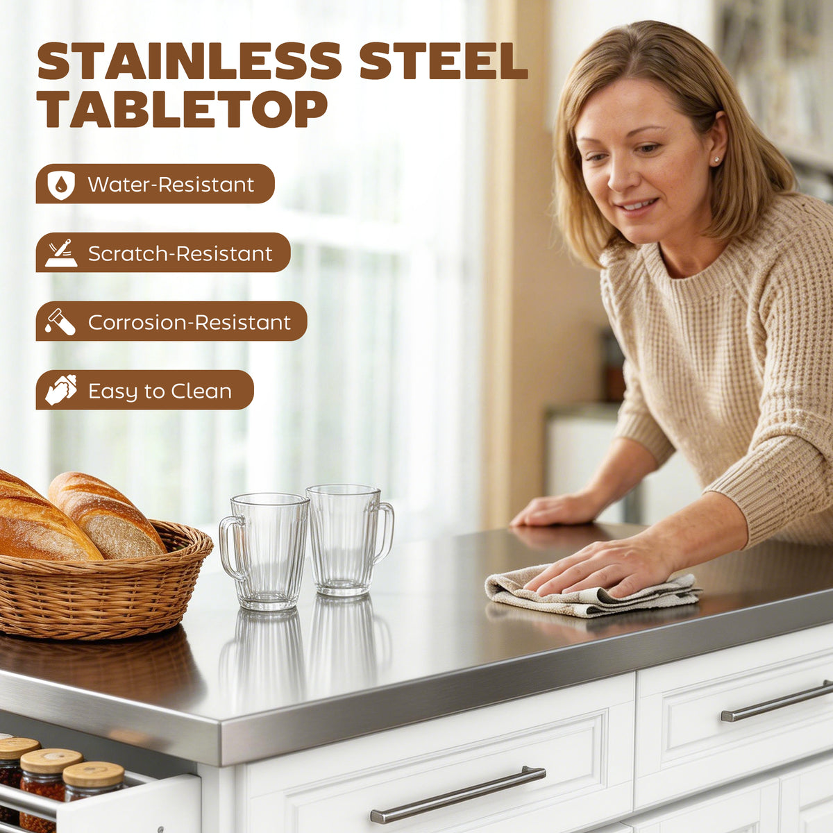 Stainless Steel Kitchen Island with Storage