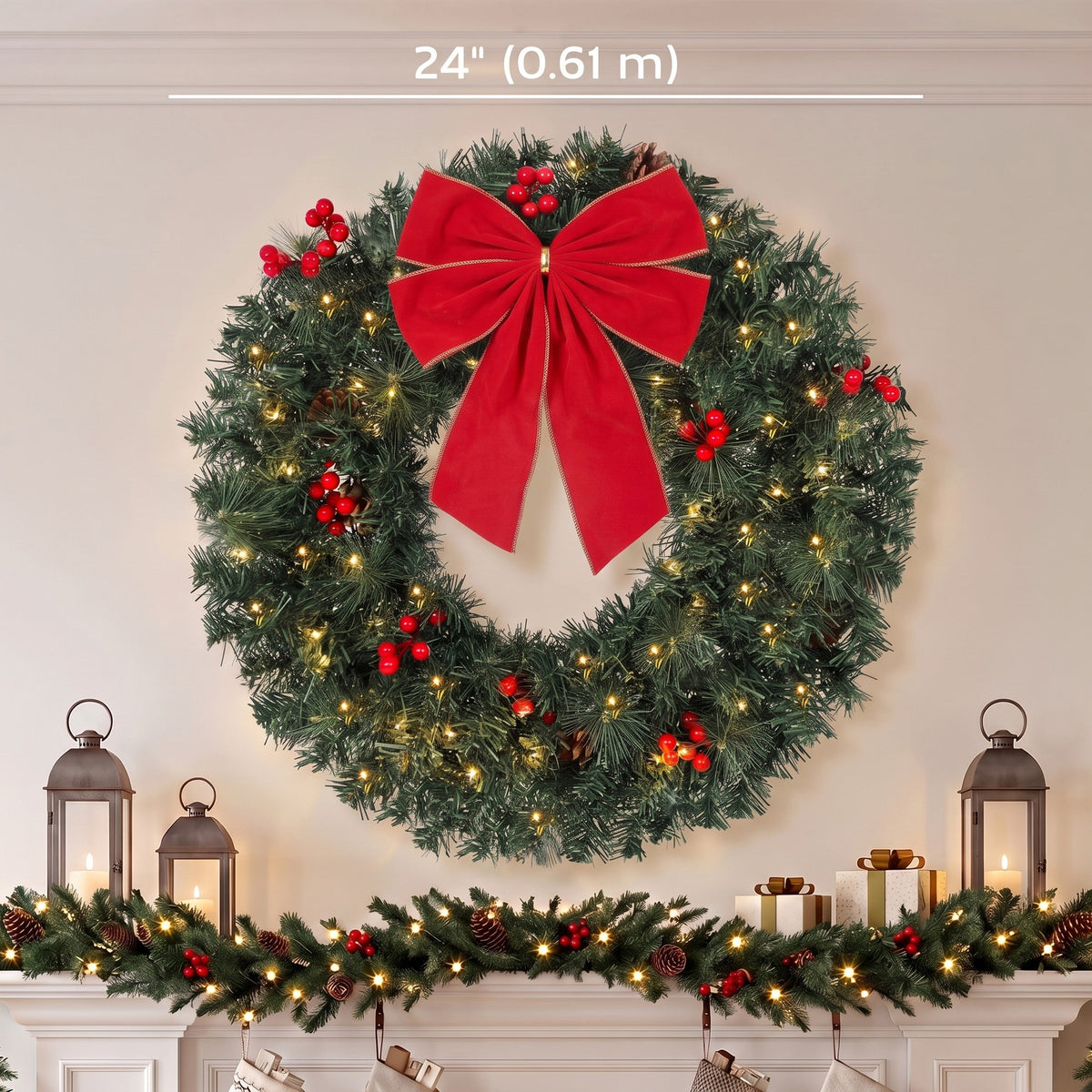 Pre-lit artificial Christmas wreath 61 cm