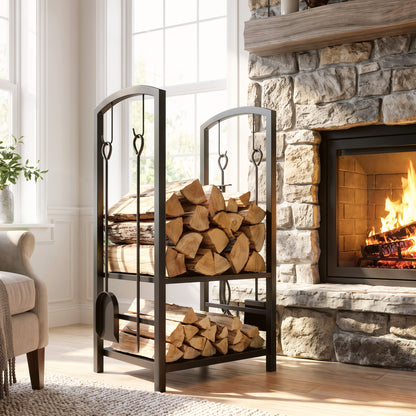 2-Tier Firewood Log Rack with 4 Tools