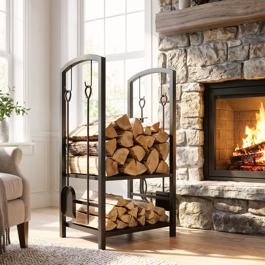 2-Tier Firewood Log Rack with 4 Tools