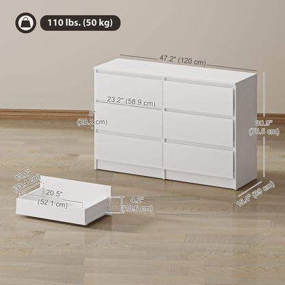 Modern 6 Drawer Wide Chest of Drawers