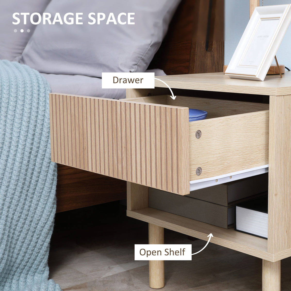 Nightstands with drawer and shelf set of 2