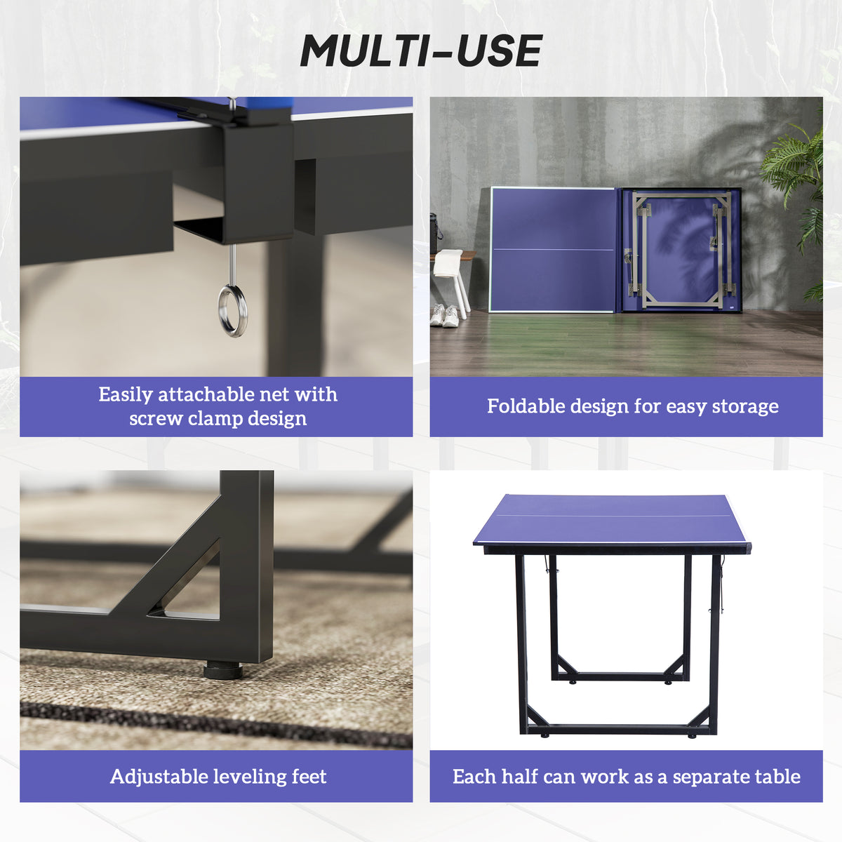 Compact Folding Ping-Pong Table Multi-Use 6x3ft