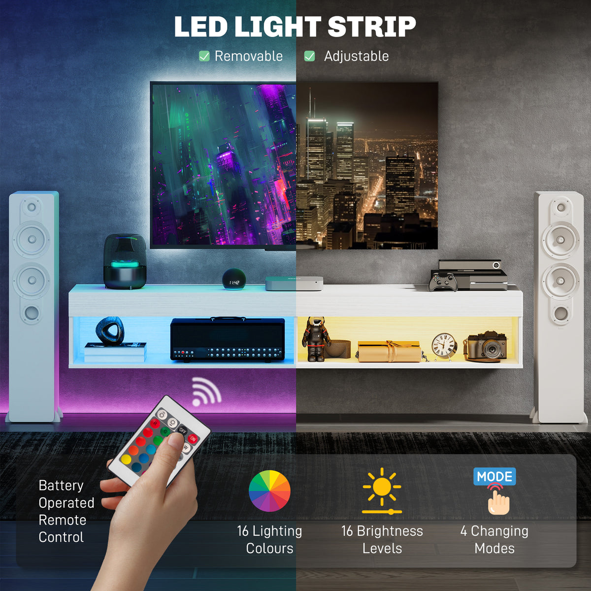 Mueble de TV flotante de pared con luces LED