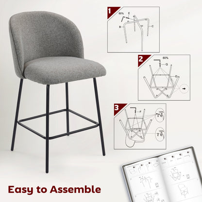 Set of 2 Counter Height Barstools with Backrest