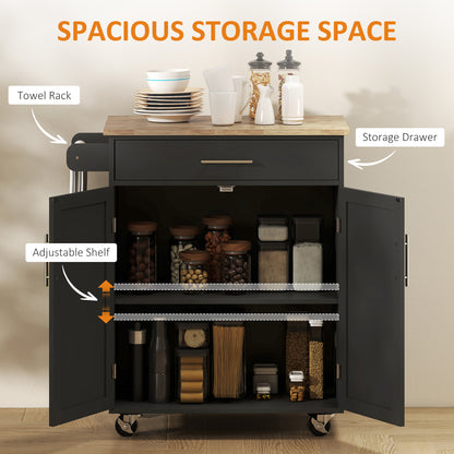 Rolling kitchen island cart with wood top and storage