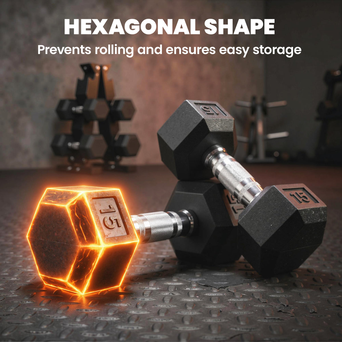 Hex Dumbbell Weight Set with Vertical Rack