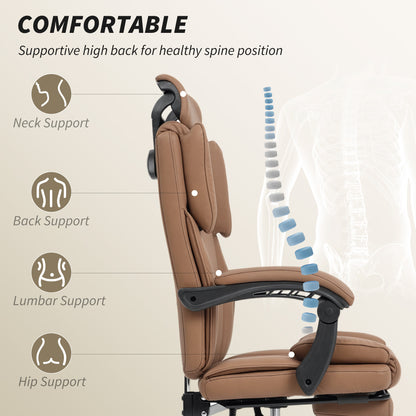 Ergonomic reclining office chair with footrest