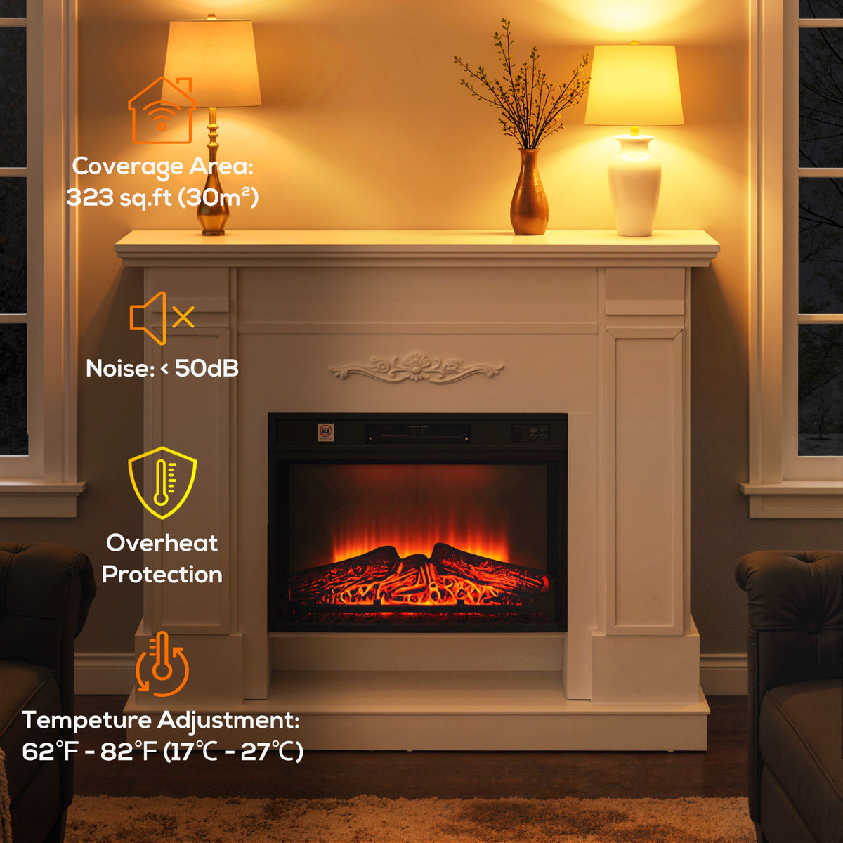 46" Electric Fireplace with Mantel and Shelf