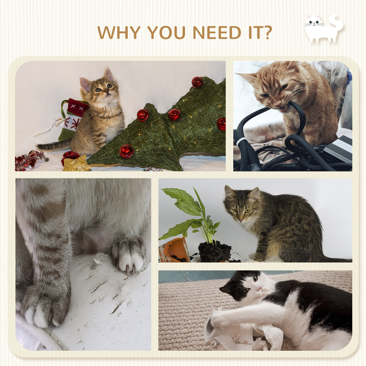 Cat wall climbing shelf set with scratching post — Set of 4