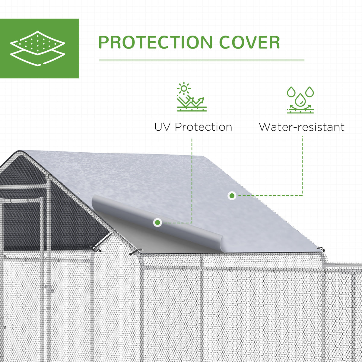 Large metal outdoor chicken coop with run and tarp