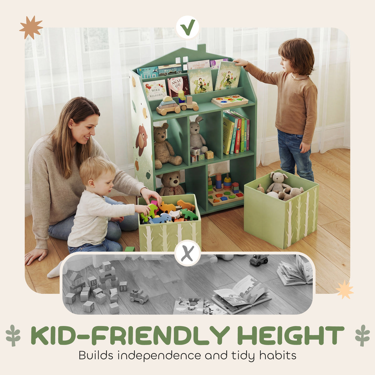 Kids Bookshelf with Storage and Fabric Drawers