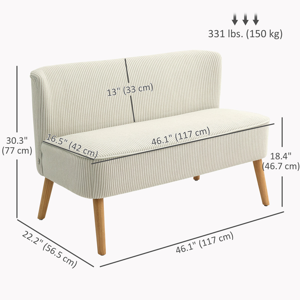 Sofa 2 seater modern upholstered rubber wood legs