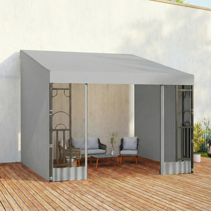 Wall-Mounted Steel Pergola 10x10 ft with Curtains
