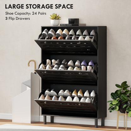 Narrow shoe storage cabinet 3 flip drawers