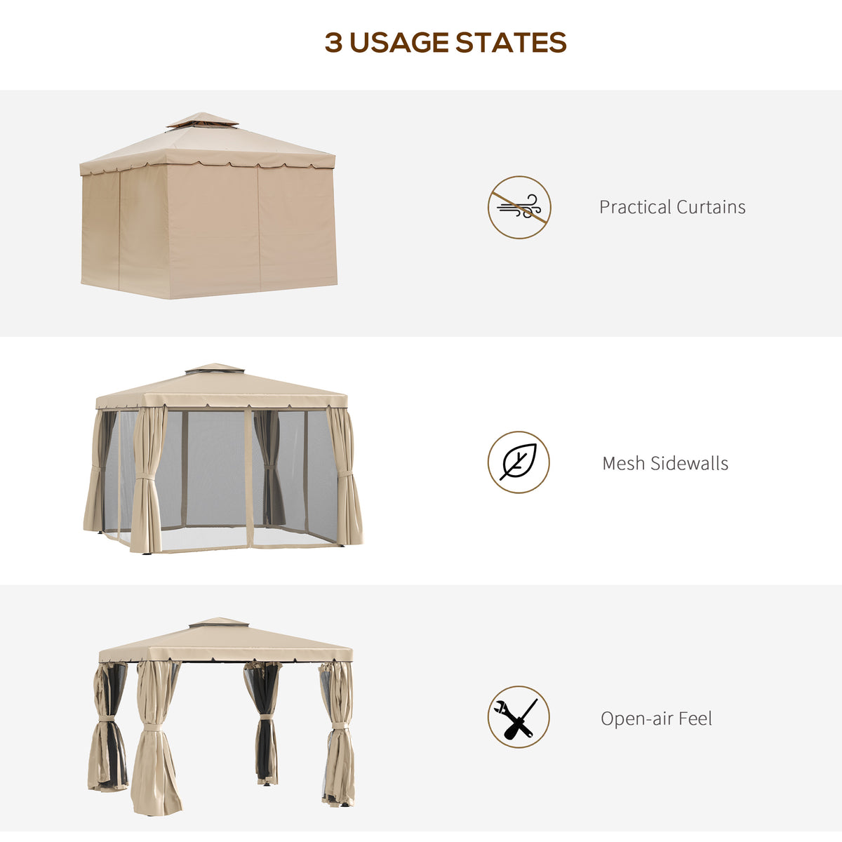 Double Roof Patio Gazebo with Curtains and Mesh Screen