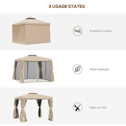 Double Roof Patio Gazebo with Curtains and Mesh Screen