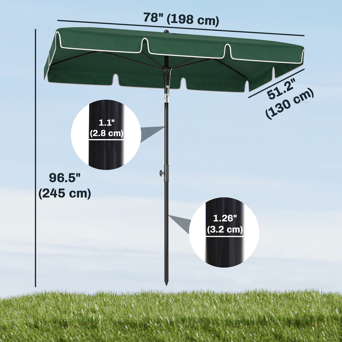 Rectangle Patio Umbrella 198 x 130 cm Tilting Aluminum