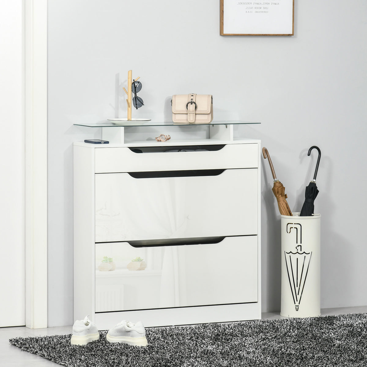 Shoe Cabinet High Gloss Flip Drawers Adjustable Shelves