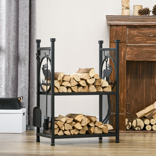 2-Tier Firewood Rack with Fireplace Tools