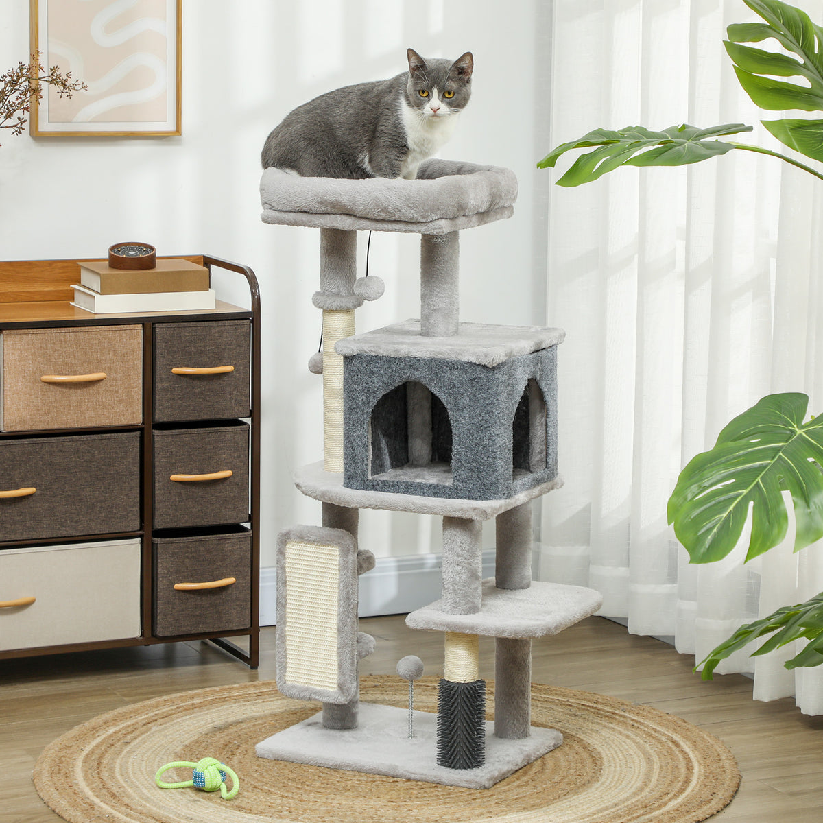 Árbol para gatos de varios niveles con rascadores y caseta