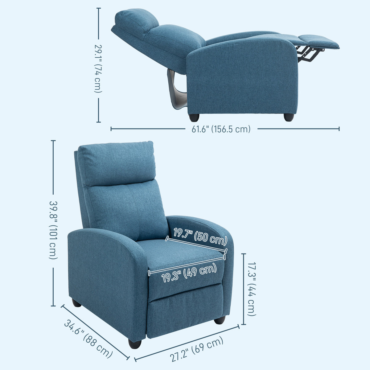 Manual reclining chair padded linen living room