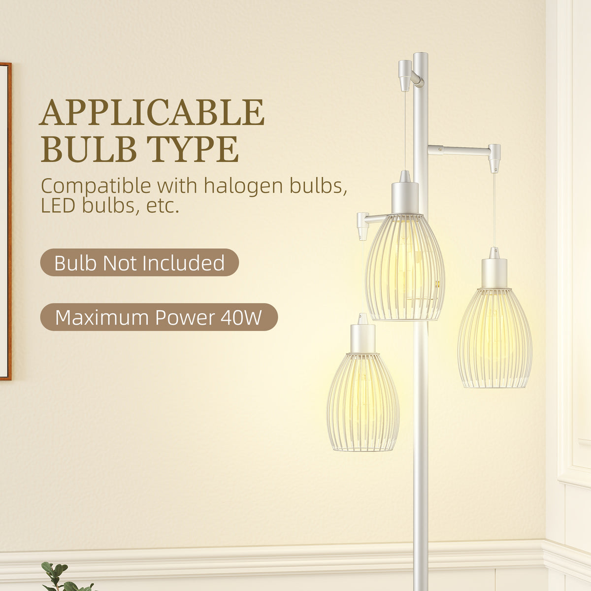 Industrial Floor Lamp 3 Hanging Cage Shades, Dimmable