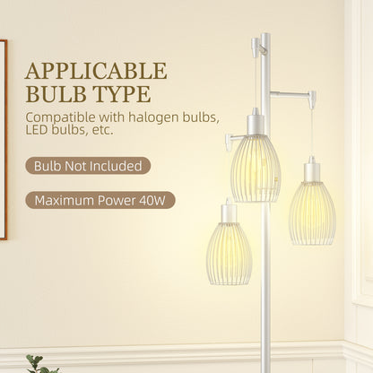 Industrial Floor Lamp 3 Hanging Cage Shades, Dimmable