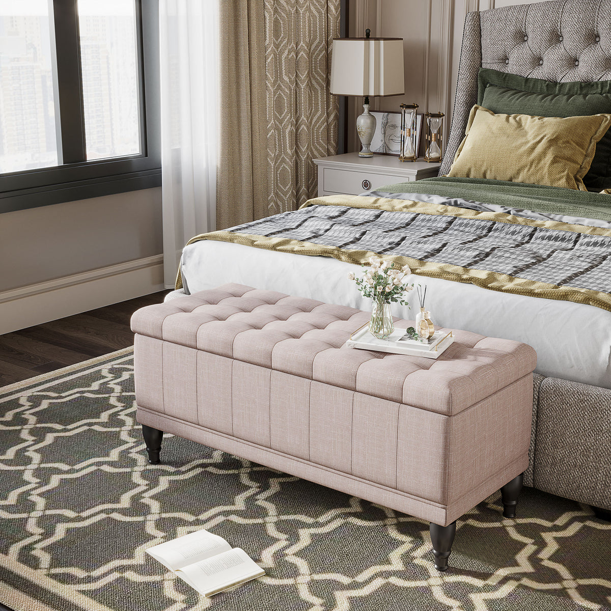 Tufted fabric storage bench