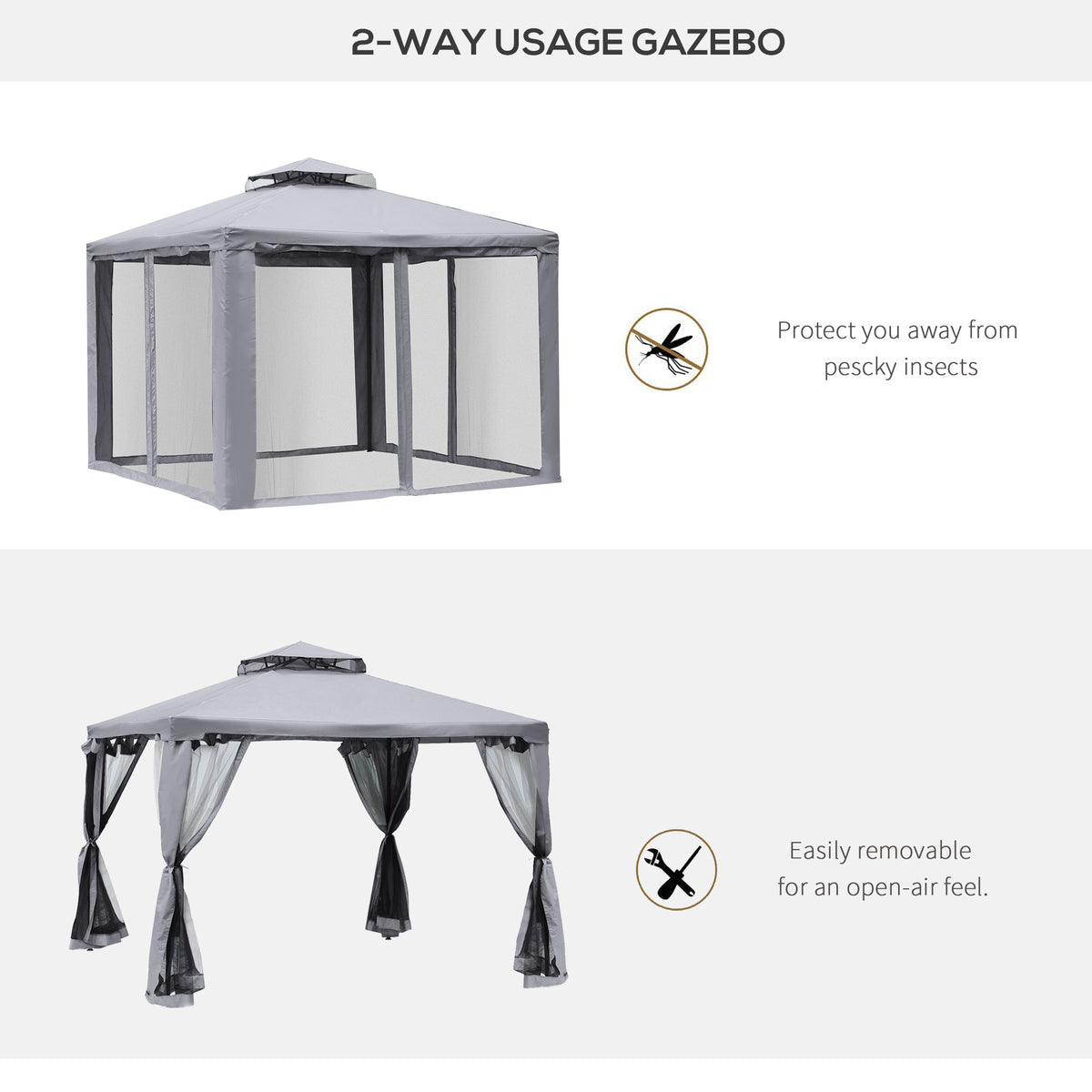 Gazebo de Patio 10x10 Pies Techo Doble